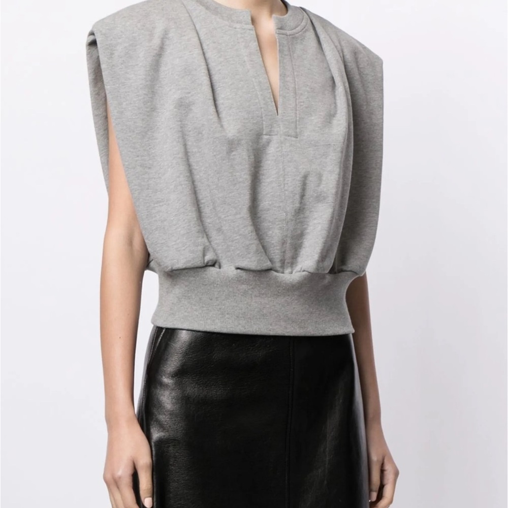 3.1 Phillip Lim Light Grey Sleeveless Sweatshirt Top with Notch Neck